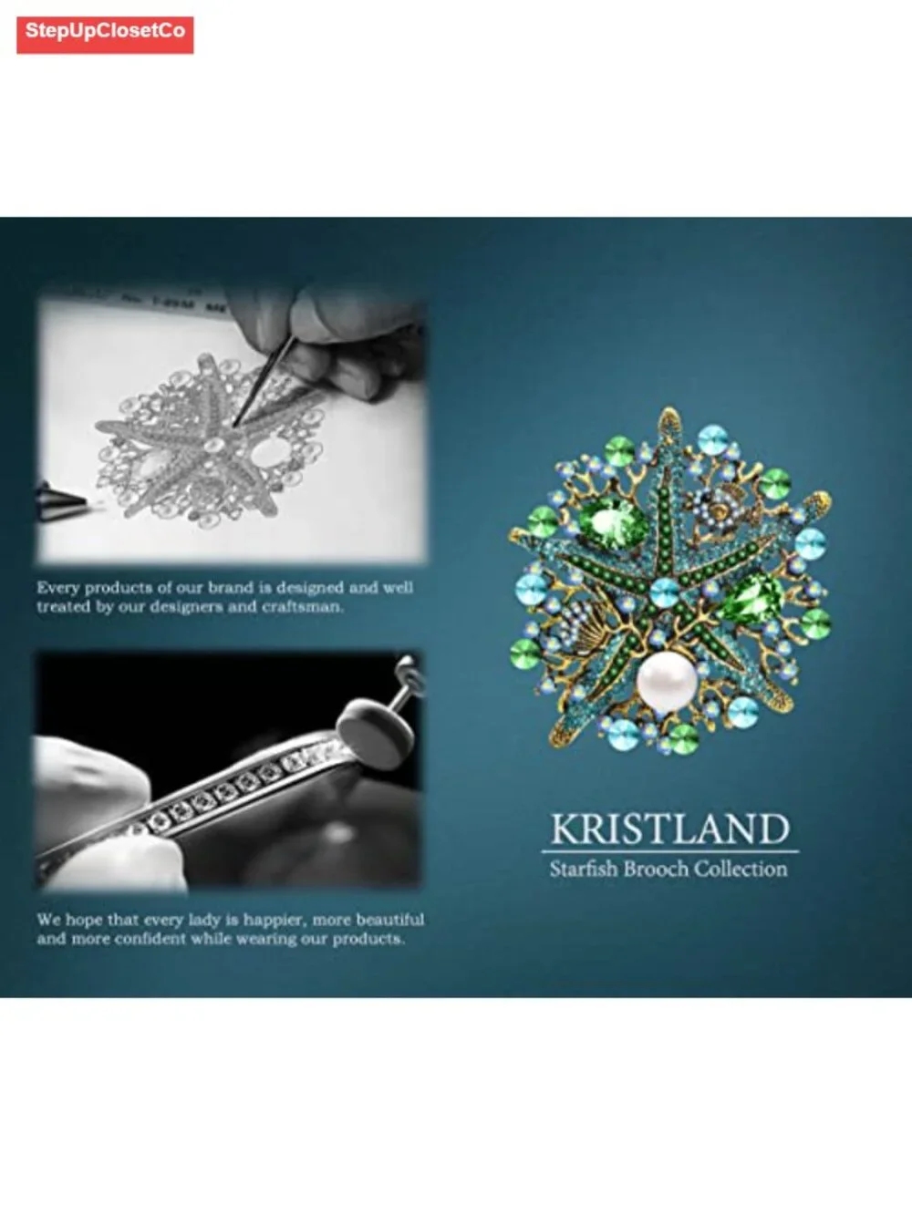 Vintage Style Crystal Starfish Brooch Pin for Women Scarf Hat Corsage